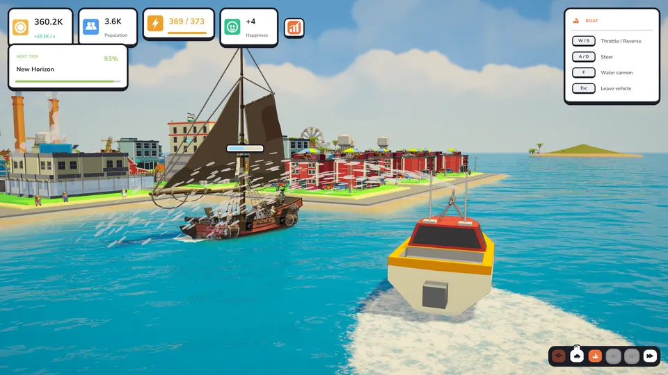 The boat and a pirate ship by the coast