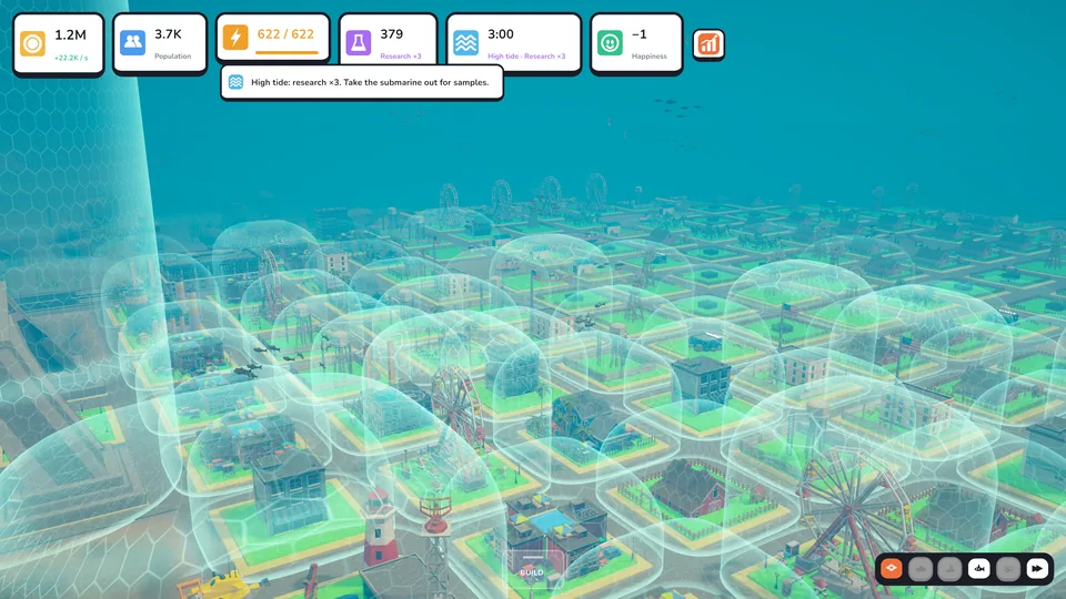 The city under water at high tide, every block under a dome