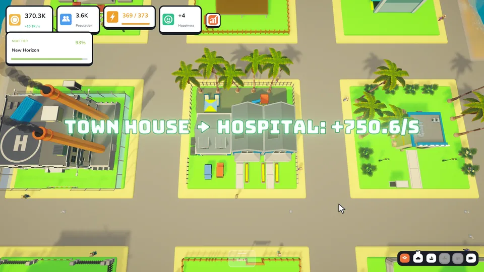 The Improve tab suggesting a Hospital in place of a Town House